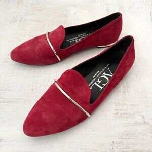AGL Red Suede Ballet Flat Silver Metallic Strap Size 39.5 EU | 9.5 US